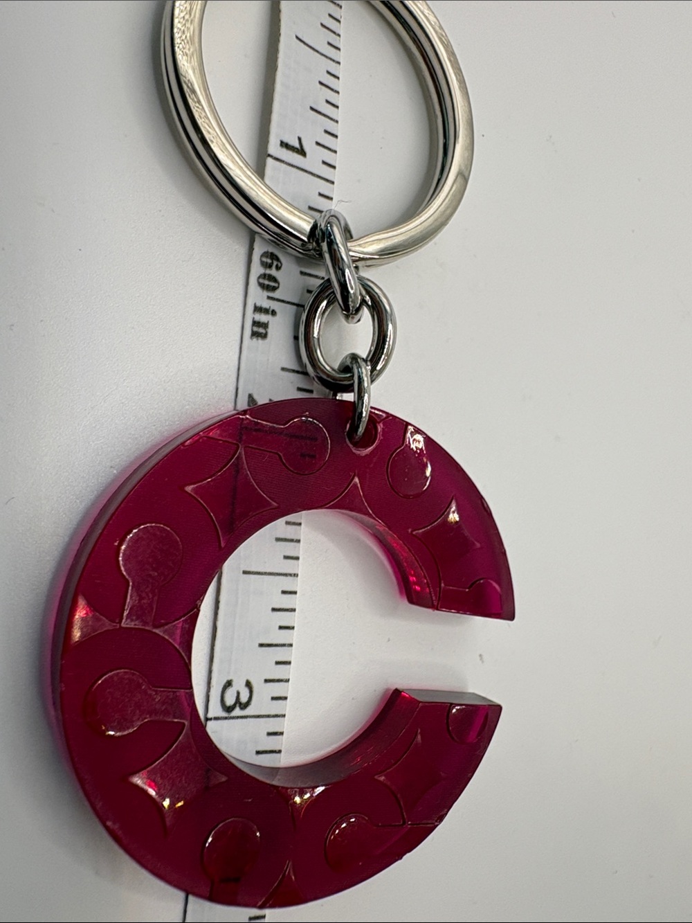 Coach Pink Acrylic C Monogram Keyring with Silver Hardware